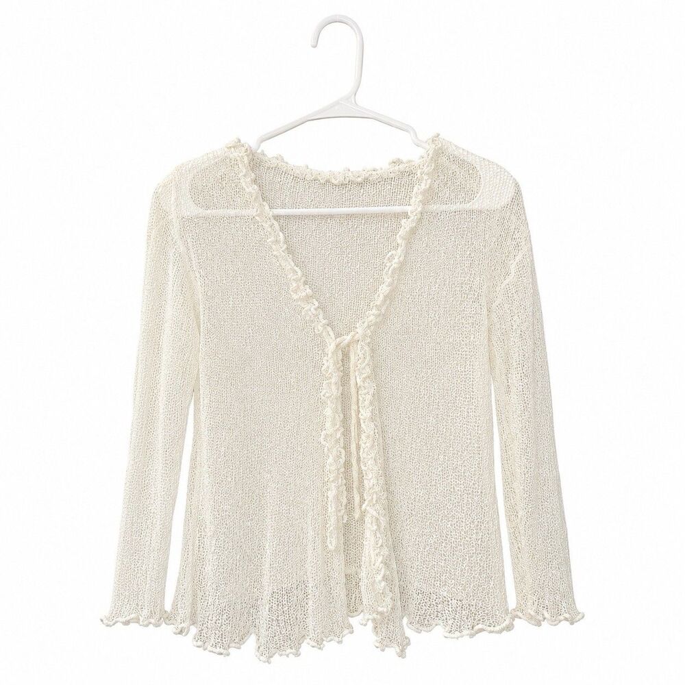 Back From Bali Cream Open Knit Shrug Cardigan Size Free Ruffle Boho